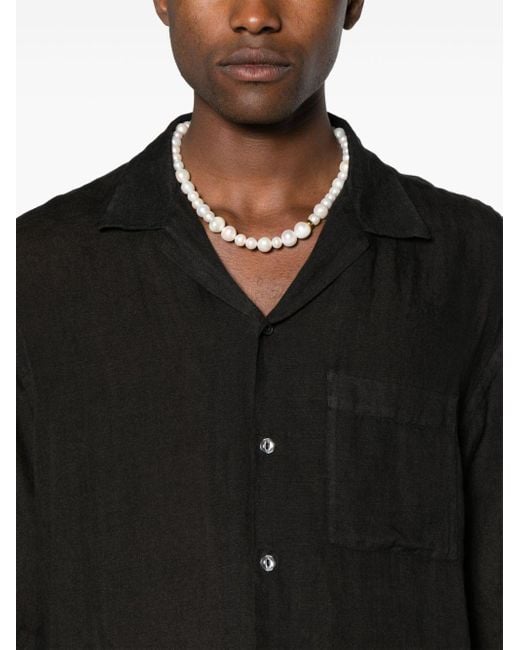 Camisa con cuello cubano 120% Lino de hombre de color Black