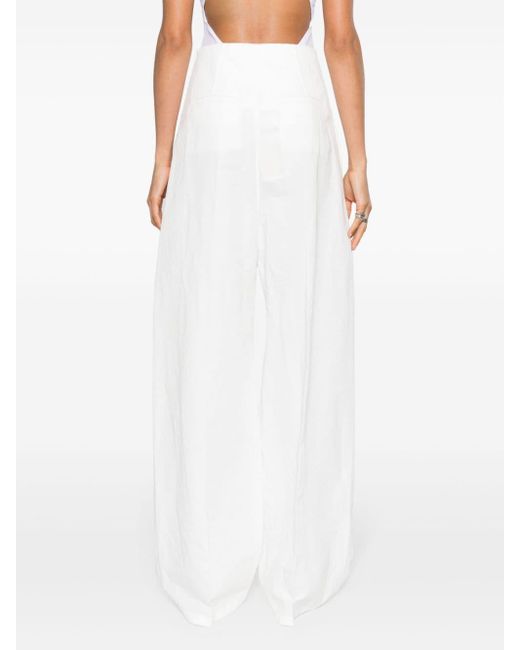 Sportmax White Linen And Cotton Blend Trousers