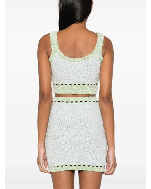 Gcds Green Logo-Embroidered Bouclé Cropped Top