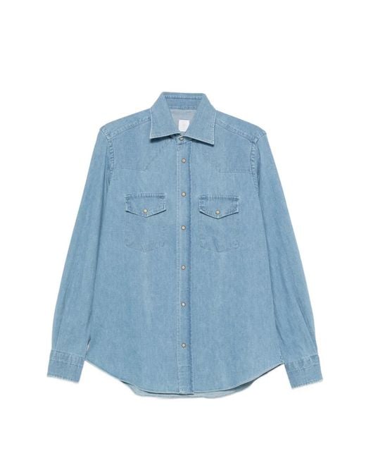 Eleventy Blue Flap-Pocket Denim Shirt for men
