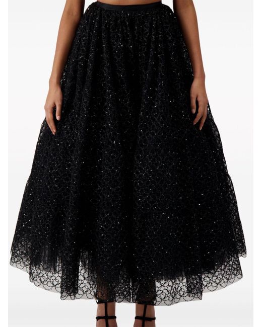 Giambattista Valli Black Crystal-embellished Embroidered-tulle Skirt