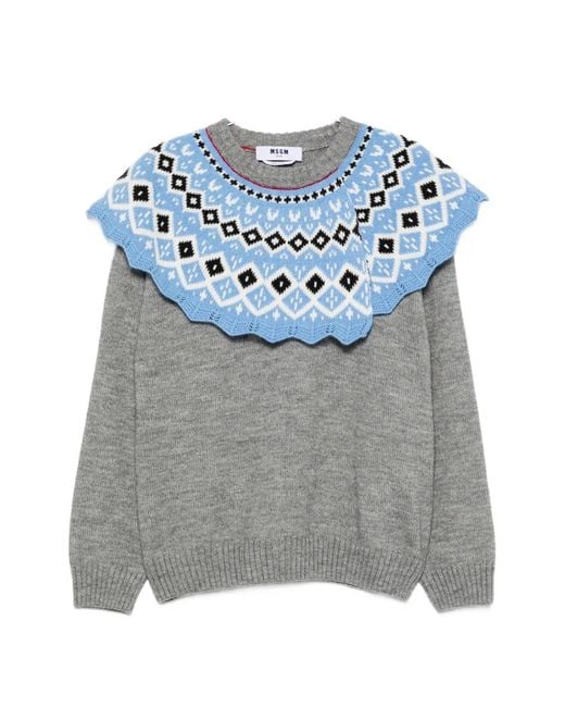 MSGM Gray Scalloped-Collar Sweater