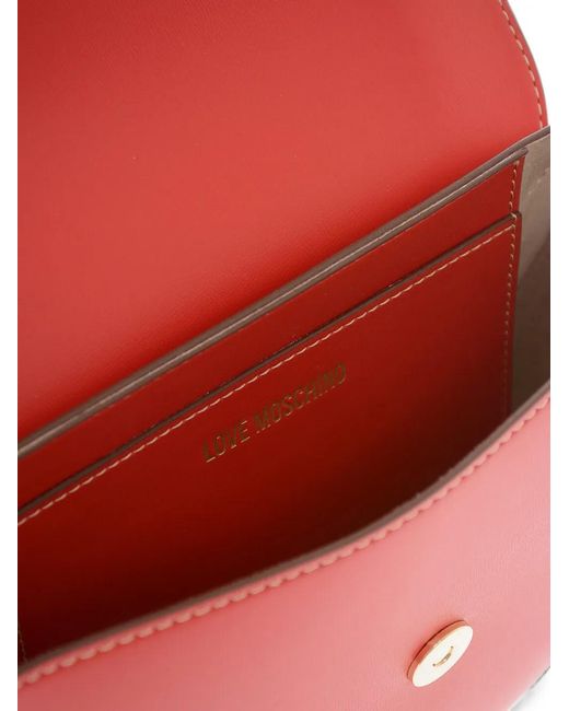 Moschino Red Logo-Plaque Saddle Bag