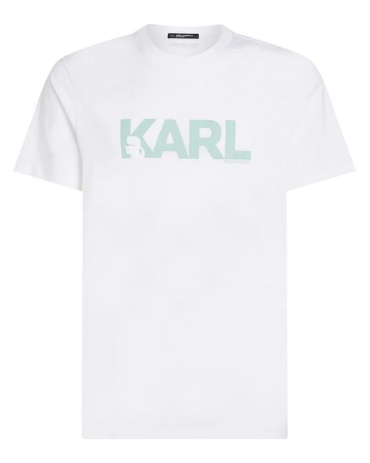 Karl Lagerfeld White Logo-Print Organic-Cotton T-Shirt for men