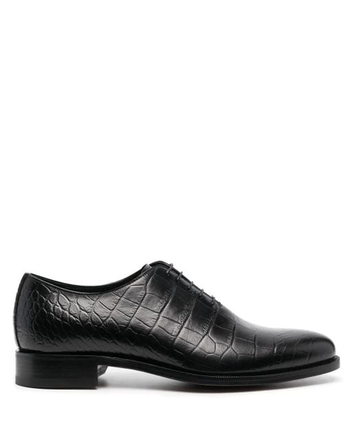 Scarosso Black Crocodile-Effect Lace-Up Shoes for men