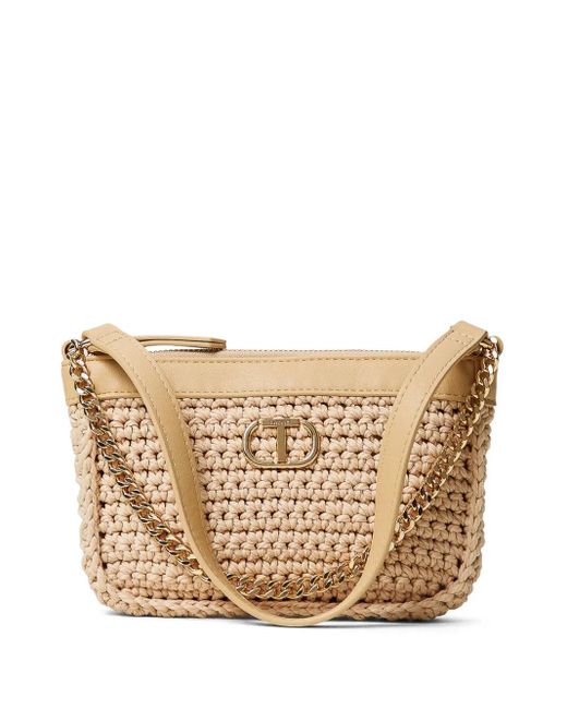 Twinset ロゴ ラフィア ショルダーバッグ Natural