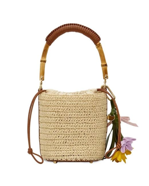 Self-Portrait White Bamboo-Handle Raffia Bucket Bag