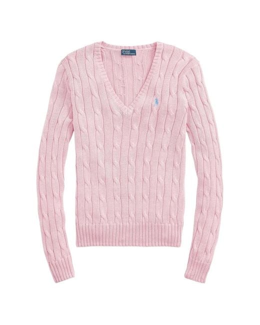 Polo Ralph Lauren Pink Cable-Knit V-Neck Sweater