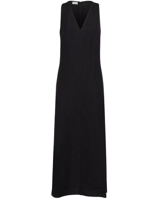 Brunello Cucinelli Black Kleid mit V-Ausschnitt