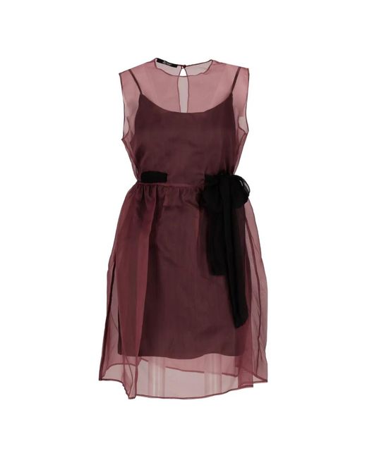 LA ROSE Purple Sheer-Panel Bow-Detail Mini Dress