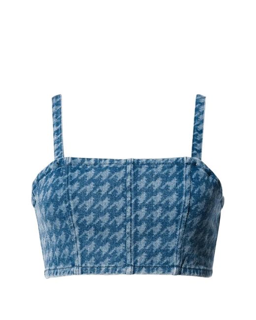 Perfect Moment Blue Houndstooth-Pattern Square-Neck Top