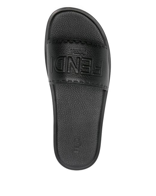 Fendi Black Roma Embossed-Logo Leather Sandals for men