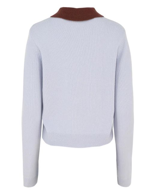 Self-Portrait Blue Patch-Pockets Knitted Polo Top