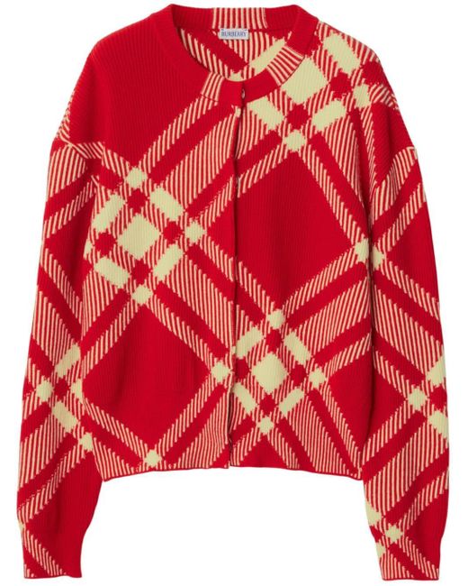 Burberry Red Check-pattern Button-up Cardigan