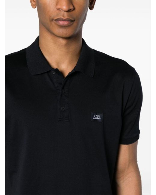 C P Company Black 70/2 Mercerized Jersey Polo Shirt for men