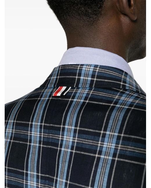 Thom Browne Blue Checked Virgin Wool Blend Blazer for men