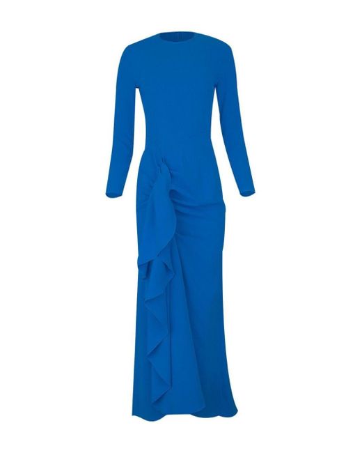 Solace London Blue Nia Ruffled Train Gown