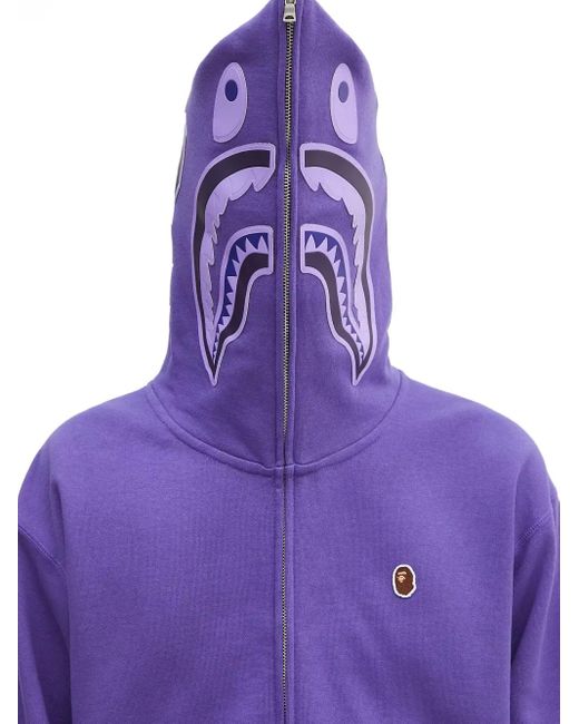 A Bathing Ape Purple Shark-Hooded Zip-Up Sweatshirt for men