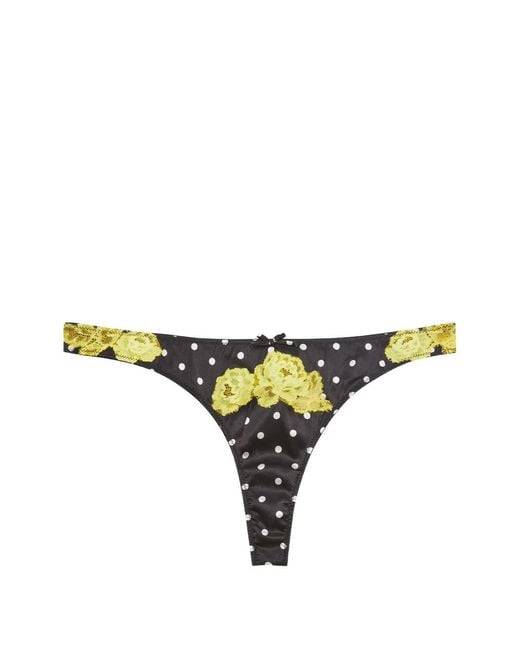 Fleur du Mal Black Juliet Lace-Trim Polka-Dot Thong