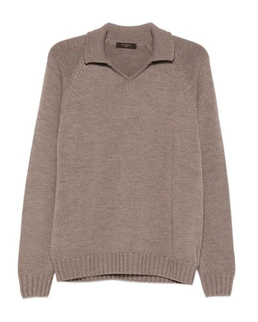 Zanone Brown Polo-Neck Wool Sweater for men