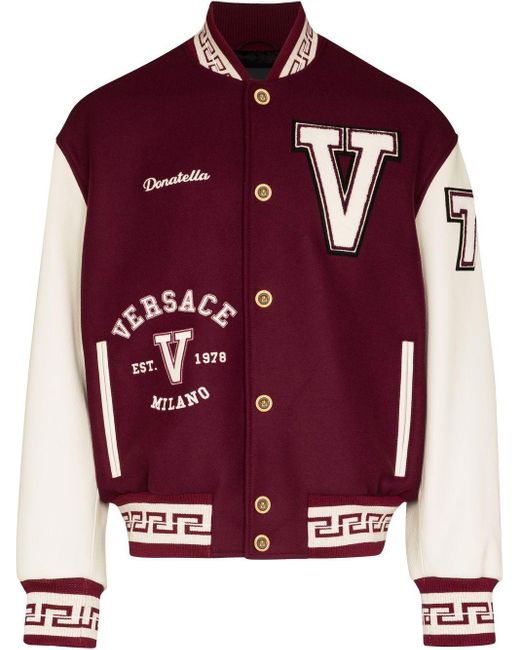 Versace Monogrampatch Varsity Jacket in Red for Men Lyst Canada
