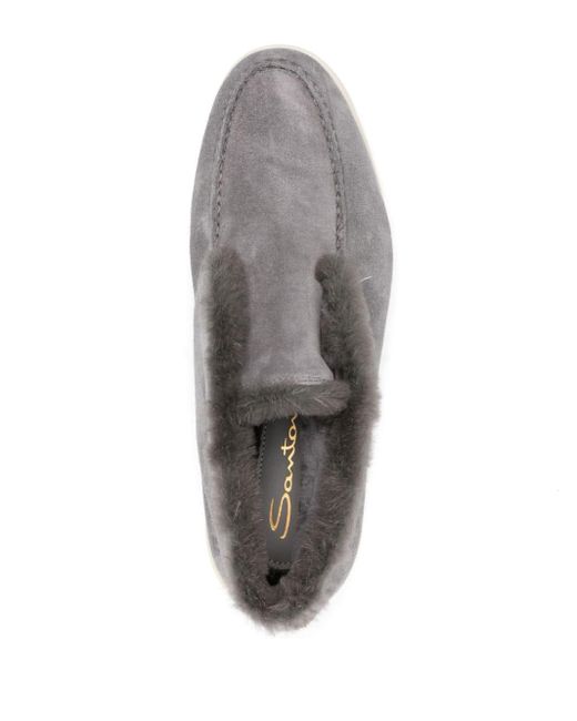 Santoni Gray Fur-trim Suede Desert Boots