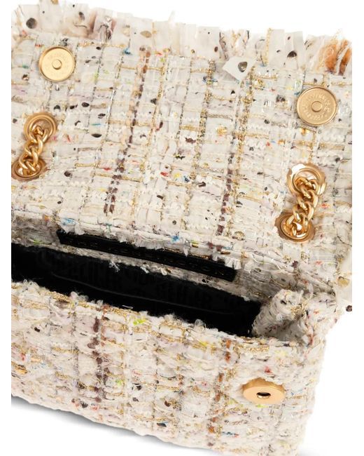 Kurt Geiger Natural Tweed Floral Appliqué Shoulder Bag