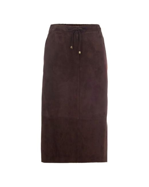 Max Mara Brown Drawstring-Waist Suede Midi Skirt