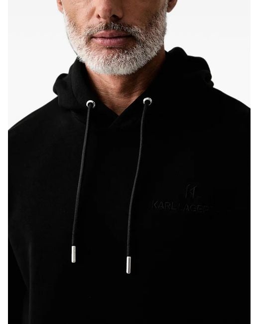 Karl Lagerfeld Black Logo-Embroidered Drawstring Hoodie for men