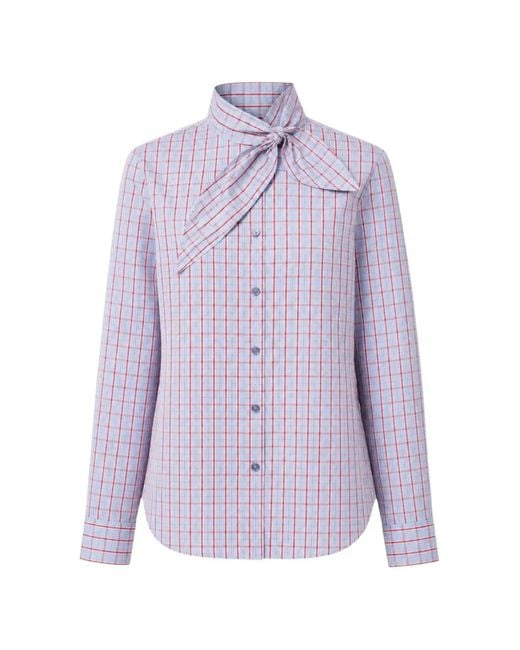 Essentiel Antwerp Purple Check-Pattern Pussy-Bow Shirt
