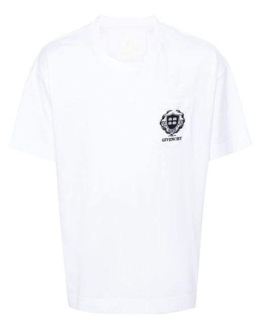 Givenchy White Logo-Embroidered Cotton T-Shirt for men