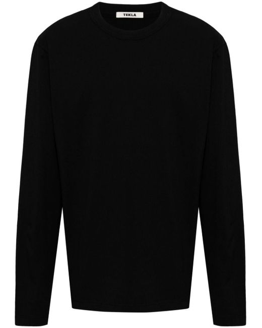 Tekla Black Long-sleeve Organic-cotton T-shirt for men