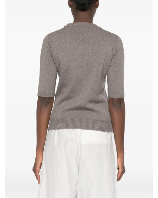 Fabiana Filippi Gray Crystal-Embellished Short-Sleeve Sweater