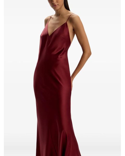 12 STOREEZ Red Spaghetti-Strap Silk Dress