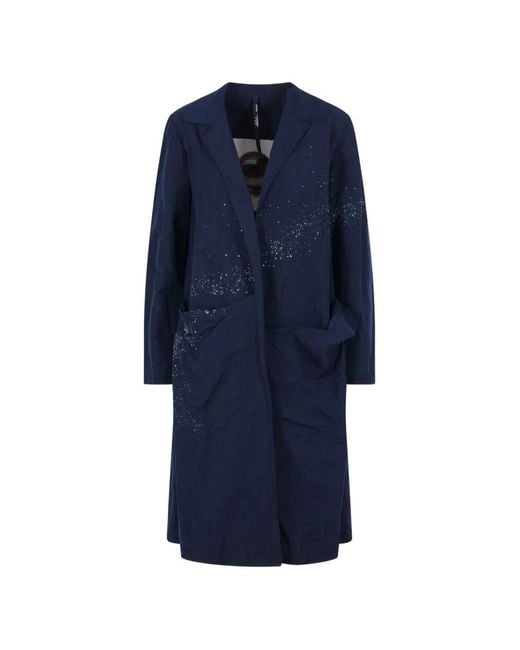 Maria Calderara Blue Paint-Splatter Notched-Lapel Coat