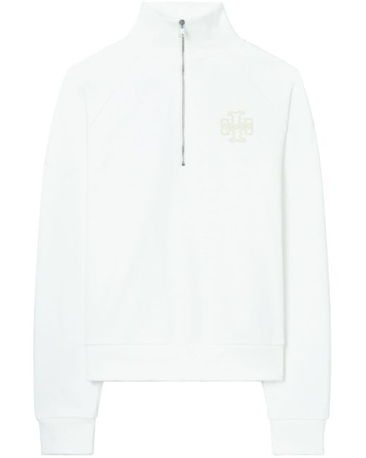 Tory Burch White Logo-flocked Cotton Sweatshirt