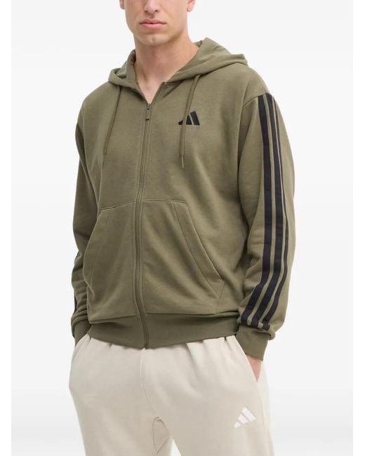 Adidas Green 3-Stripes Essentials Zip-Up Hoodie for men