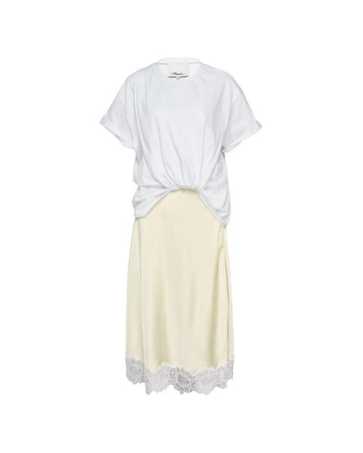 3.1 Phillip Lim White Lace-Trim Twisted-Front Midi Dress