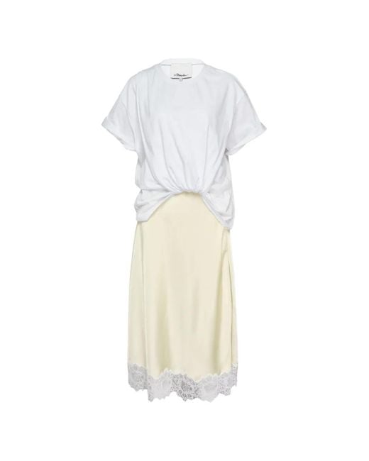 3.1 Phillip Lim White Lace-Trim Twisted-Front Midi Dress