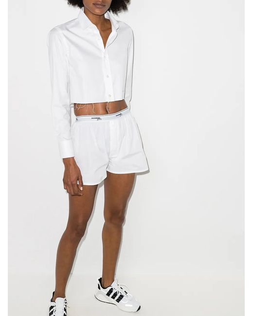HOMMEGIRLS White Long-Sleeve Cropped Shirt