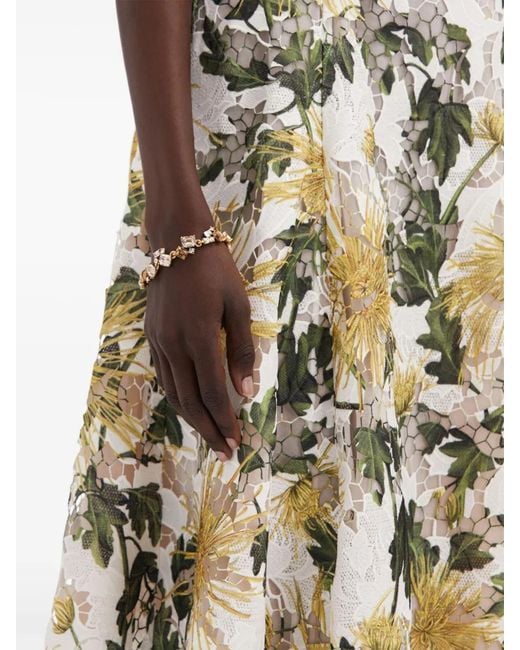 Oscar de la Renta Yellow Chrysanthemum Guipure Midi Dress