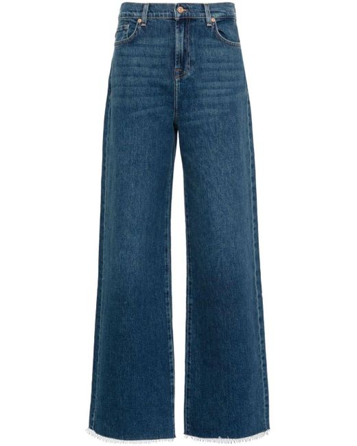 7 For All Mankind Blue High-rise Wide-leg Jeans