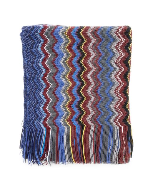 Missoni Blue Zigzag-Knit Fringed Scarf for men