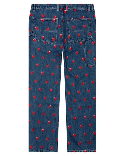 Emotionally Unavailable Blue Heart-Pattern Jeans for men