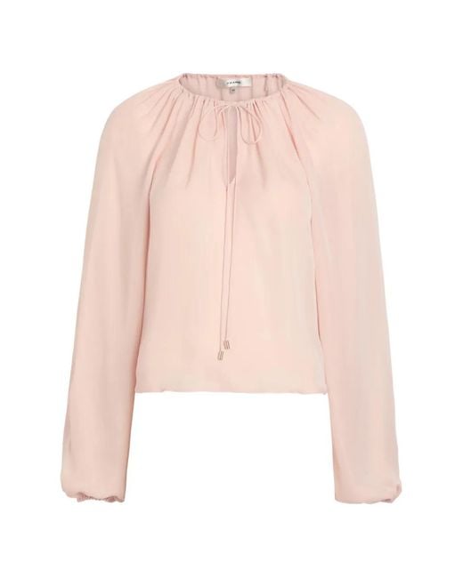 FRAME Pink Balloon Tie-Fastening Silk Blouse