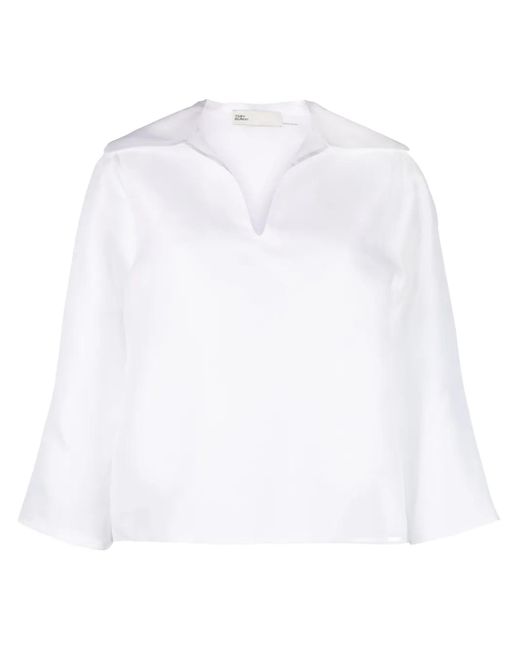 Tory Burch White Spread-Collar Silk Shirt
