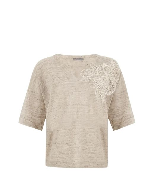 D.exterior White Floral-Applique T-Shirt