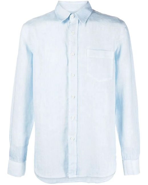 120% Lino Blue Button-Up Linen Shirt for men