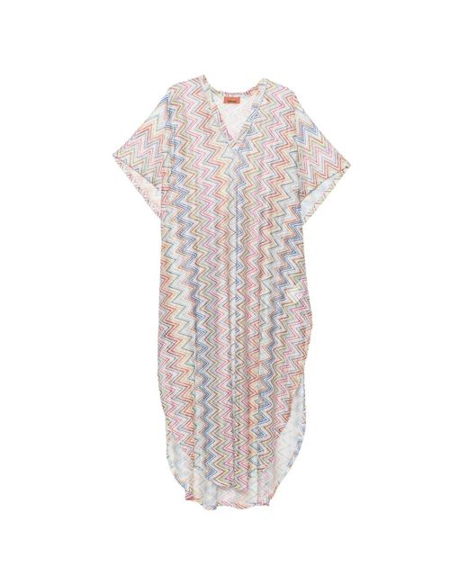 Missoni White Zigzag-Knit Maxi Kaftan Dress