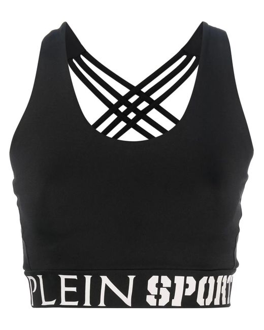 Philipp Plein Black Logo-Print Sport Bra